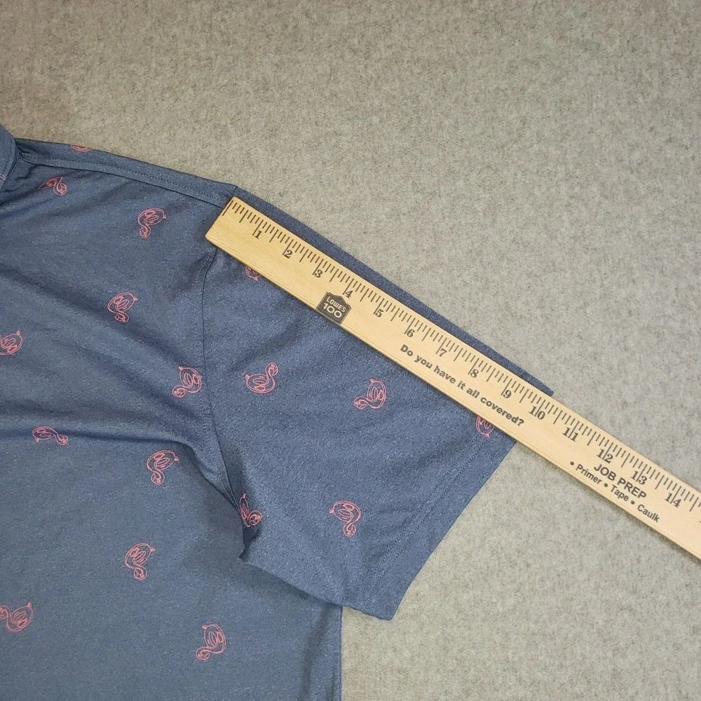 Johnnie-O Flamingo Floaty Polo Shirt Mens Lake Blue Pink Size L Short Sleeve - Picture 7 of 12